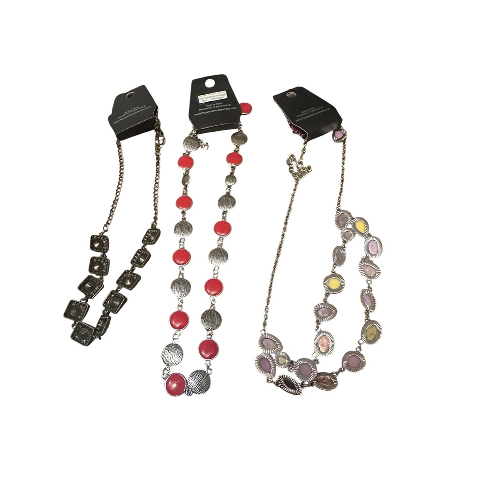 NWT Paparazzi Jewelry Lot 3 Necklaces with Matching Earrings Red Multi Gunmetal